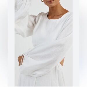 Dissh 100% Linen White Long Sleeve Open Back Dress White Size AU 10 US 6